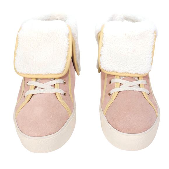 Coach Womens Suede Fold Over Sherpa High Tops-Womens 8.5-Vanilla / Pale Pink-NIB - Picture 2 of 12